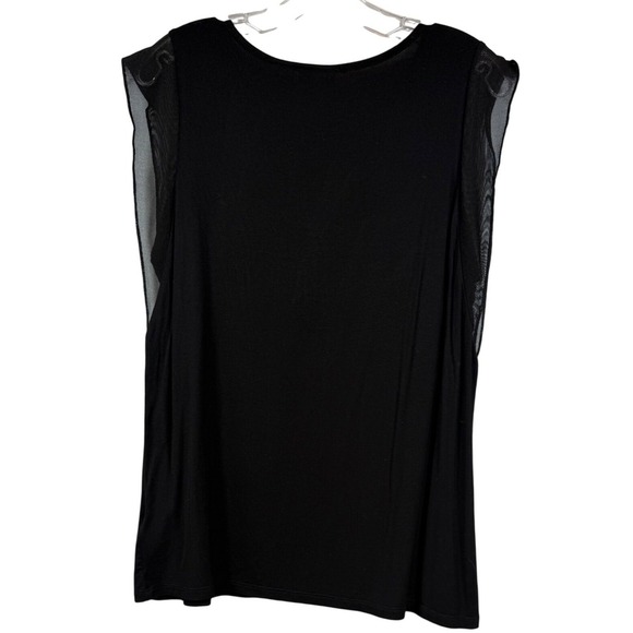 TAHARHI Women's Knit Tank Top, Sheer Flutter Sleeve Overlay, Black, Size Large - Picture 3 of 7